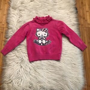 Hello Kitty Japan Logo Embroidered Ruffle Neck Hot Pink Kids Sweater size 4/5